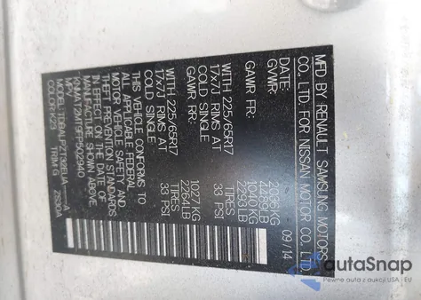 2015 Nissan Rogue S z USA, uszkodzony, nr VIN KNMAT2MT9FP502940